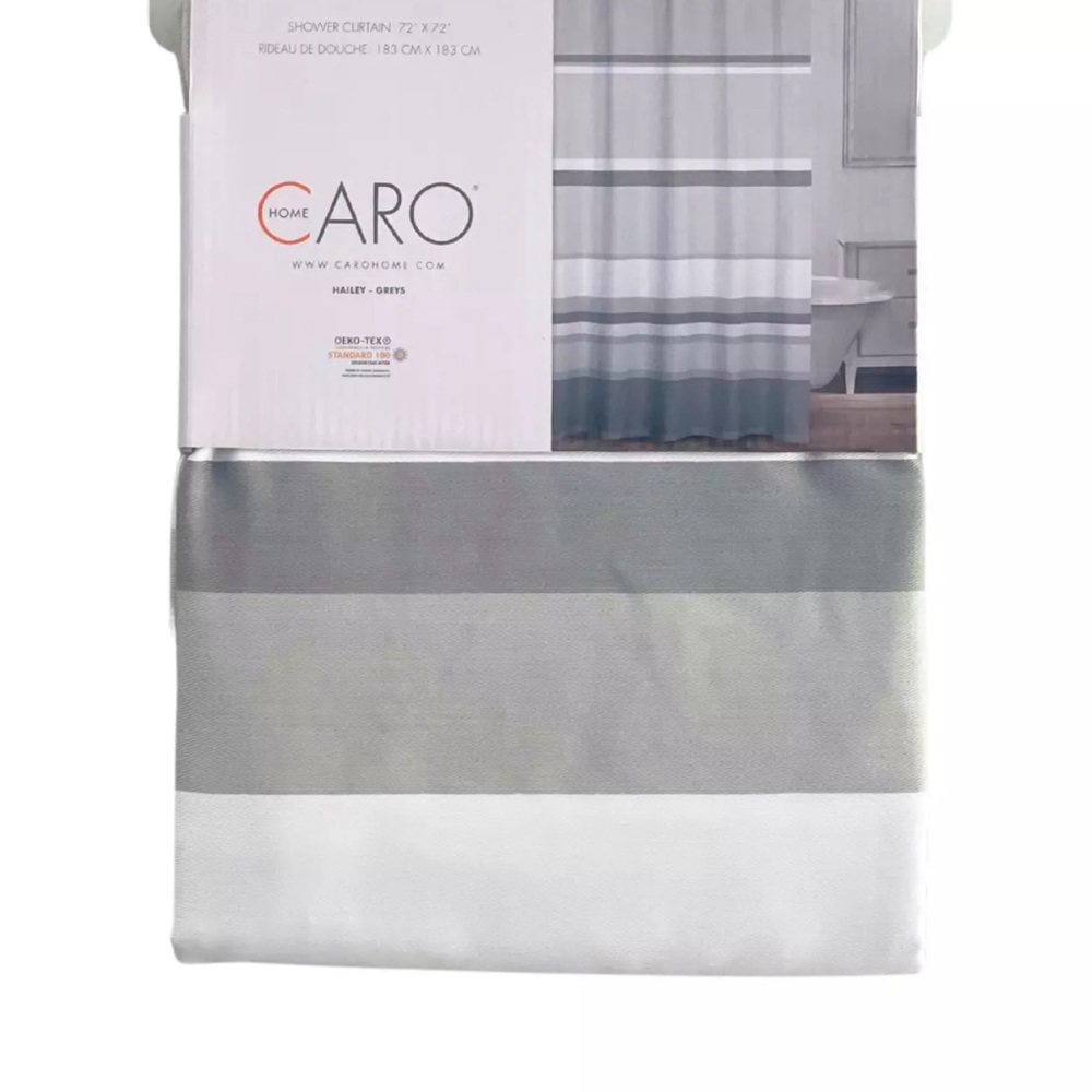 CARO Home 72 x 72" Cotton Blend Hailey Gray & Charcoal Stripe Shower Curtain NEW